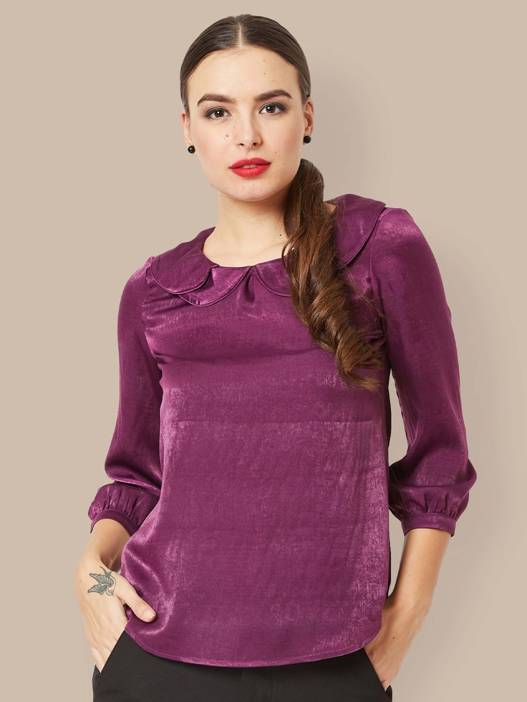 

SALT ATTIRE Women Solid Round Neck Top, Purple