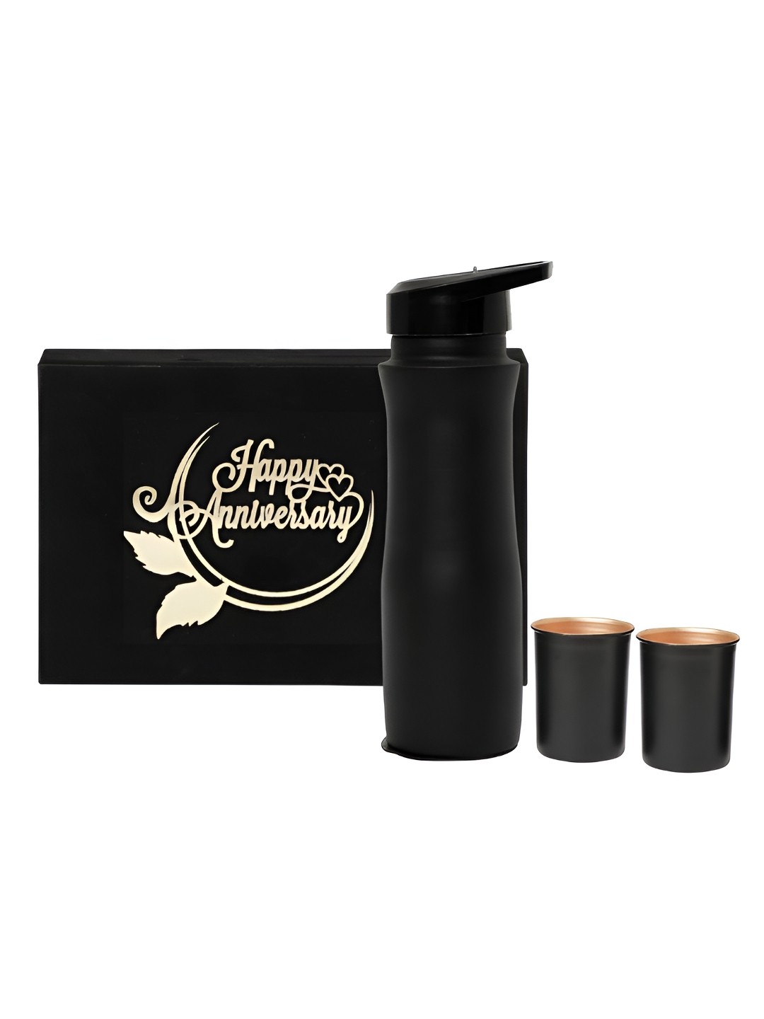 

INTERNATIONAL GIFT Black 3 Pcs Copper Sipper Water Bottle 1 L With Glass & Best Wishes Tag
