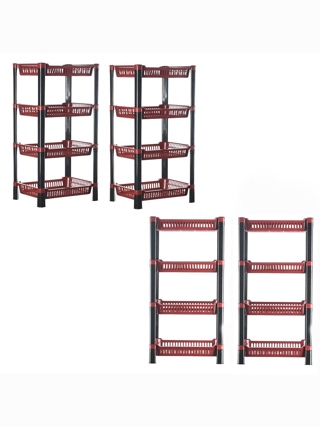 

Kuber Industries Maroon & Black 4 Pieces Multipurpose 4 Tier Racks For Storage