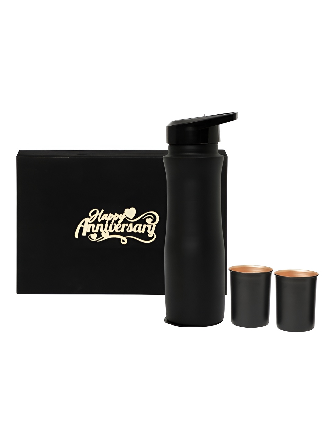 

INTERNATIONAL GIFT Black 3 Pieces Copper Water Bottle with Glasses