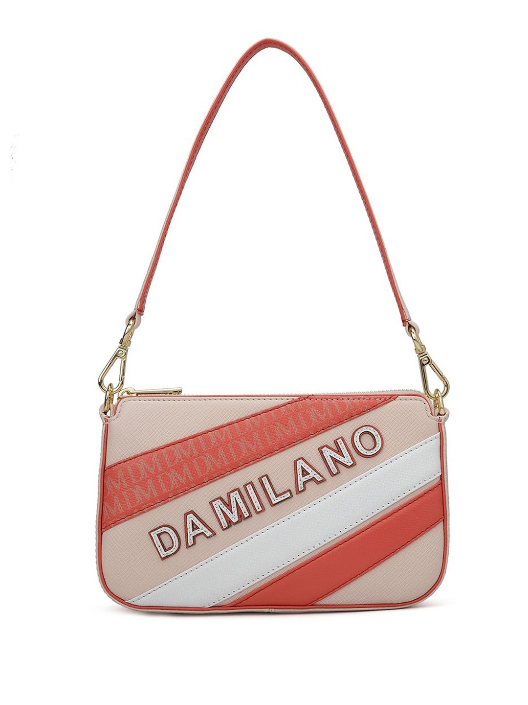 

Da Milano Textured Leather Bowling Sling Bag with Quilted, Pink