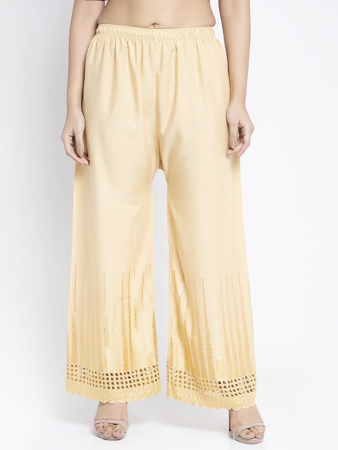 

GRACIT Women Solid Knitted Ethnic Palazzos, Beige