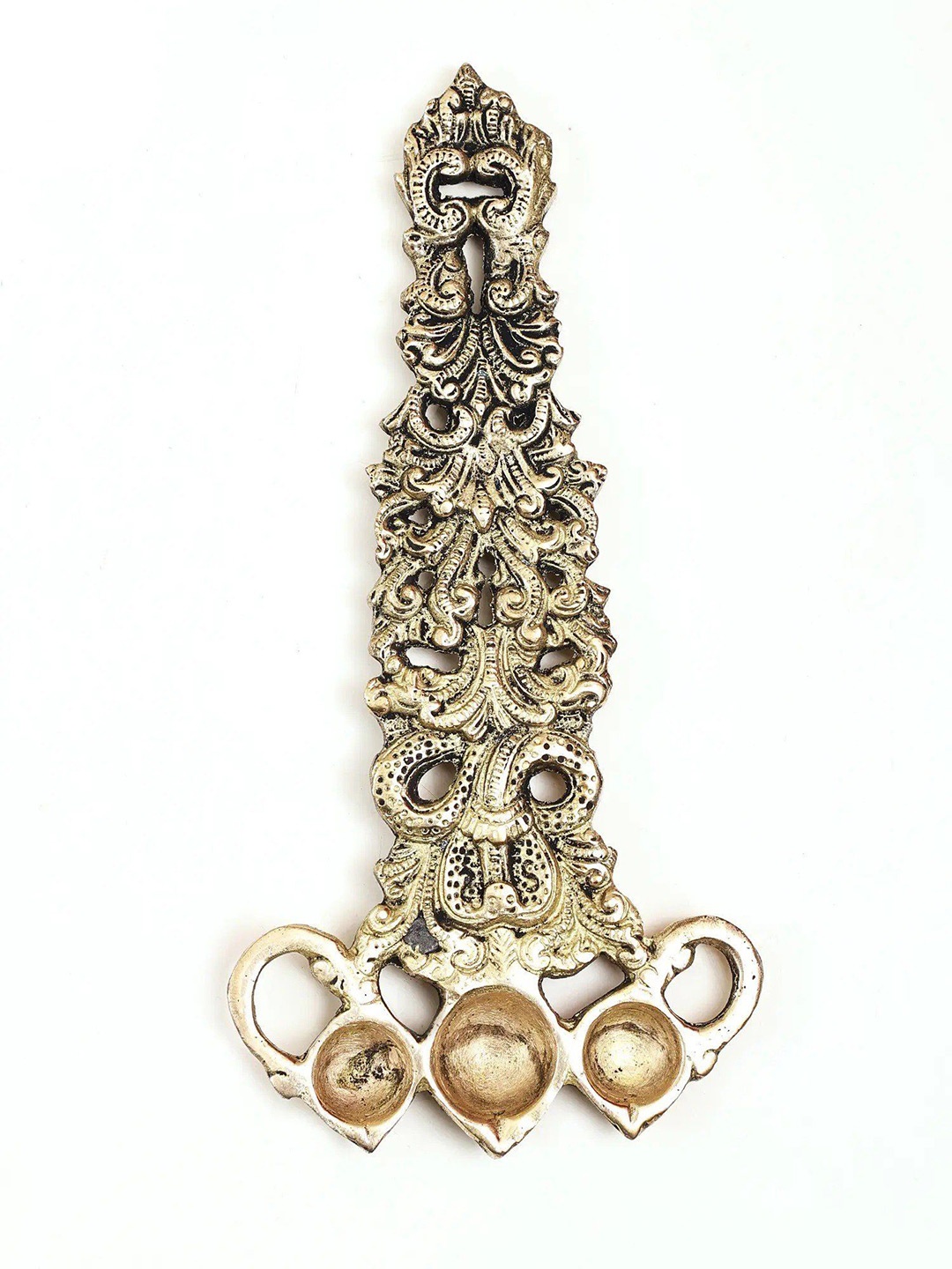 

Exotic India Gold Toned Textured Brass Sheshnag Design Aarti Diya