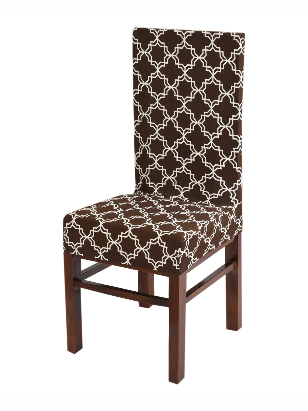 

Yellow Weaves Coffee Brown & WHite Geometric Printed Chair Cover