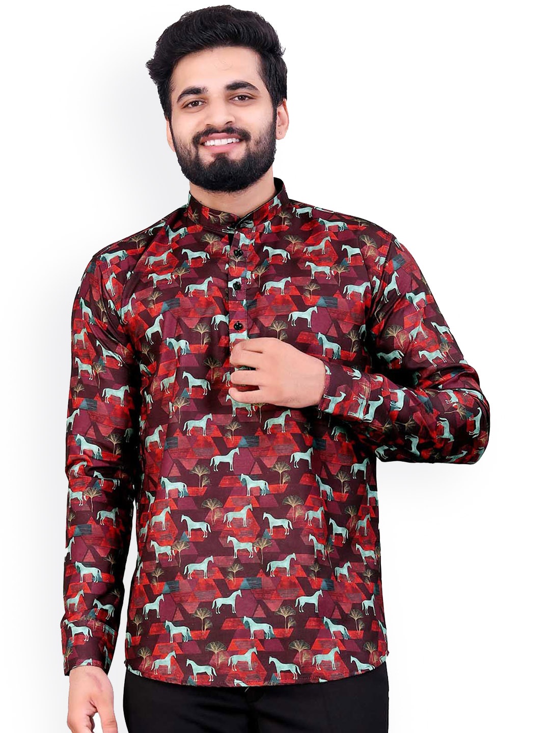 

Valencia Fashion Quirky Printed Mandarin Collar Kurta, Maroon