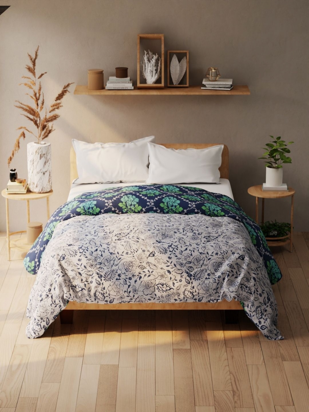 

KOPA Grey & Navy Blue Floral Printed 120 GSM Microfiber AC Room Double Bed Comforter