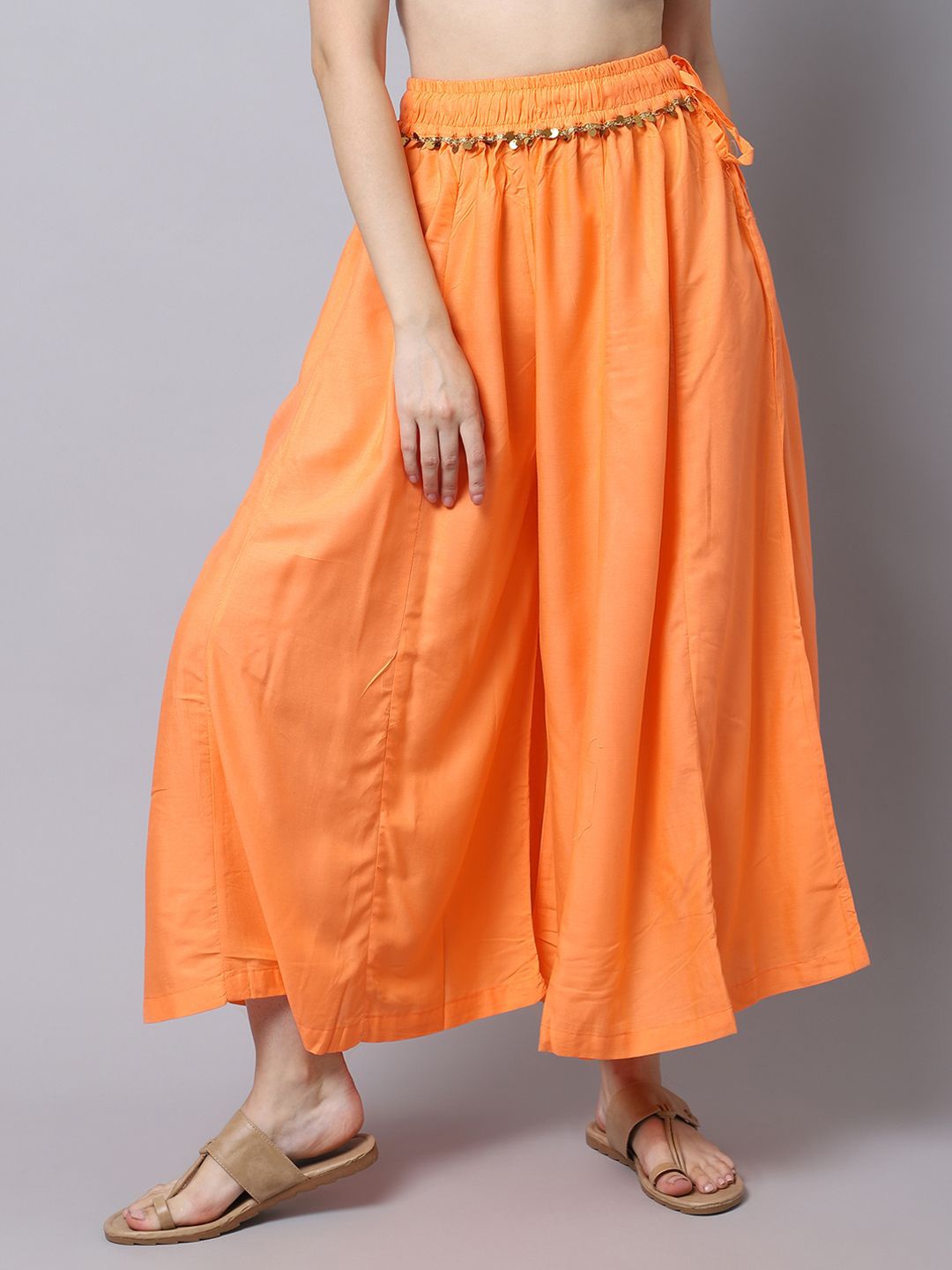 

TAG 7 Women Embellished Flared Ethnic Palazzos, Orange