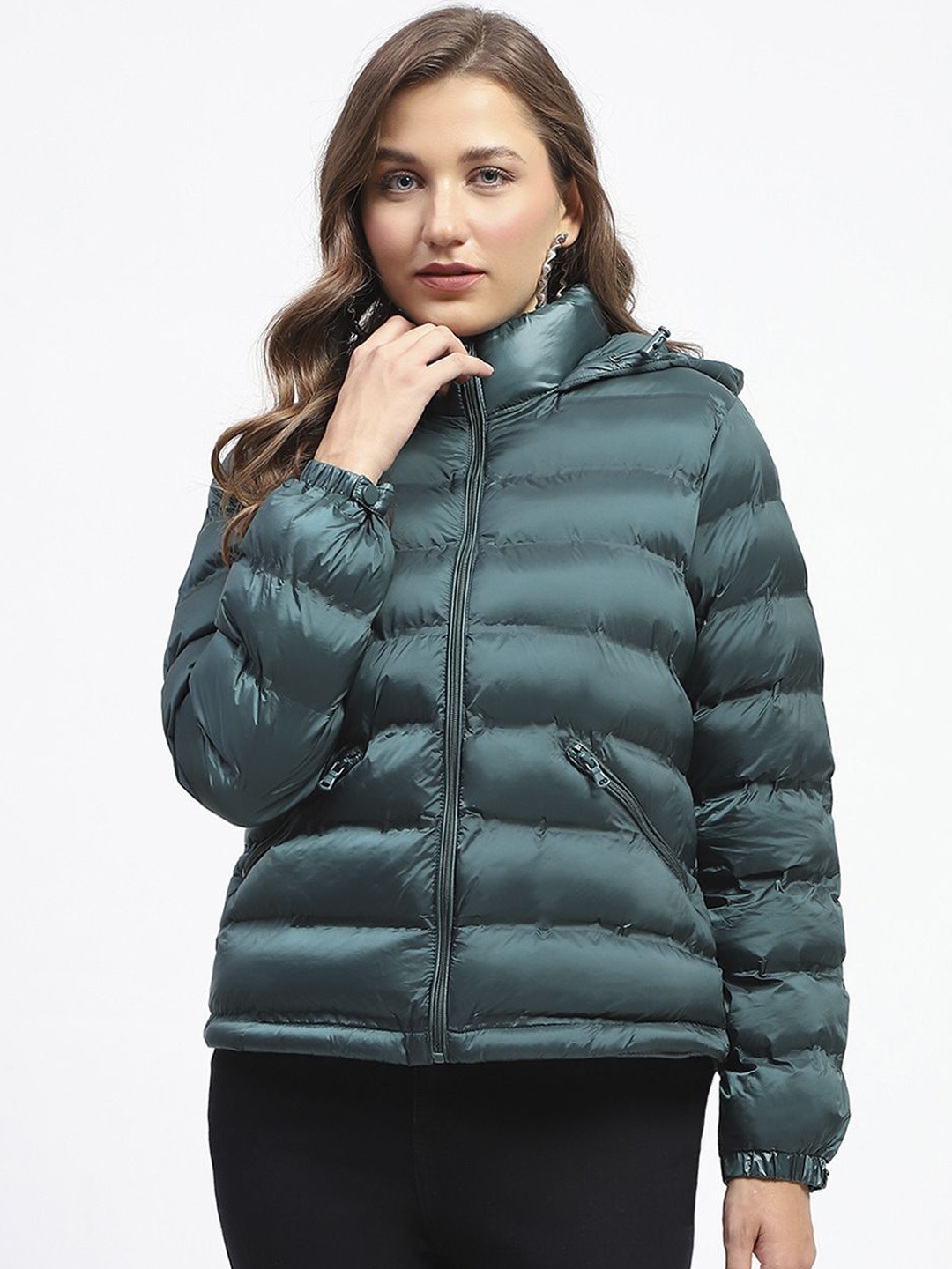 

Madame Women Puffer Mock Collar Jacket, Green
