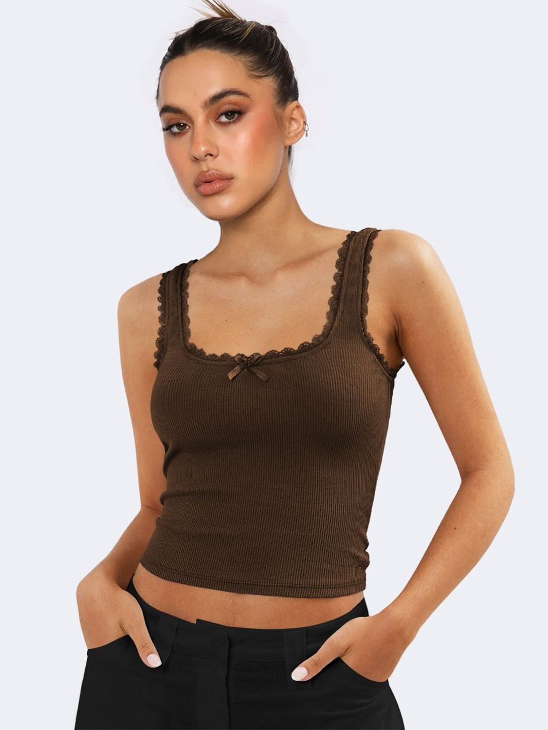 

StyleCast Women Solid Scoop Neck Top, Brown