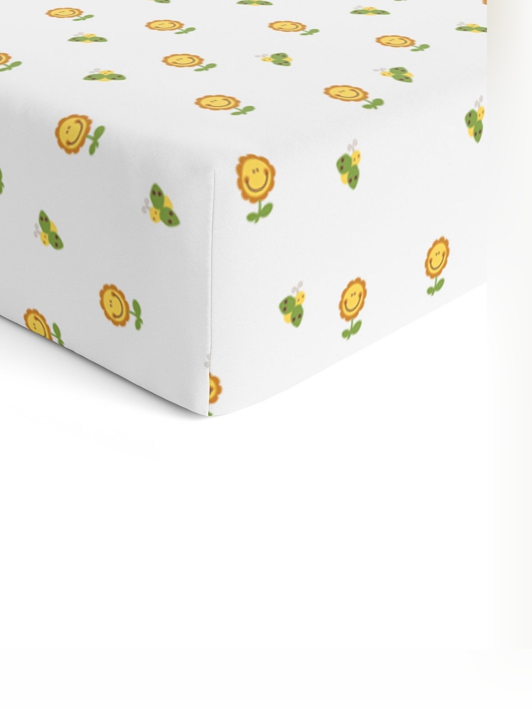 

The White Cradle Yellow & White Floral Printed Cotton Fitted 120 TC Crib Sheet