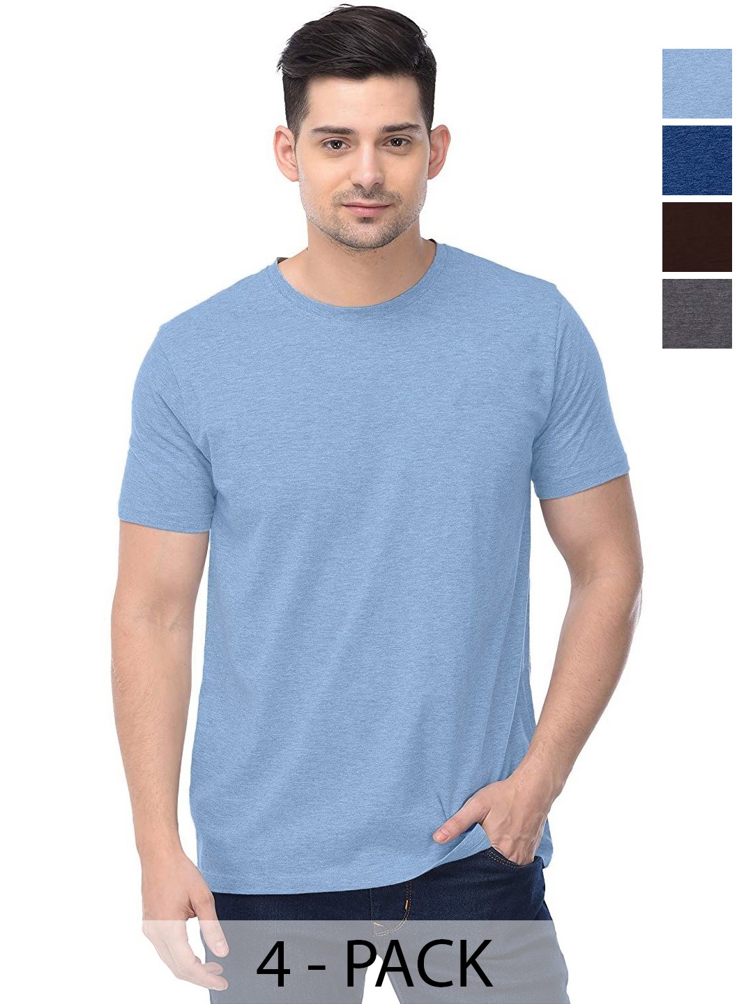 

COLOR CAPITAL Set Of 4 Unisex Solid Pure Cotton T-shirts, Blue