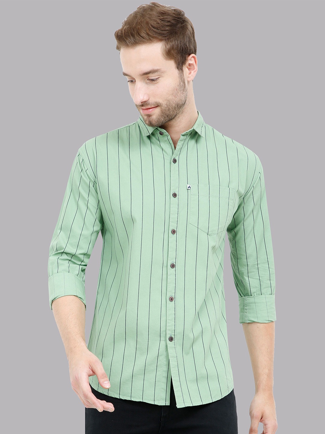

AIDAN PAUL Men Comfort Pinstripes Opaque Striped Casual Shirt, Green