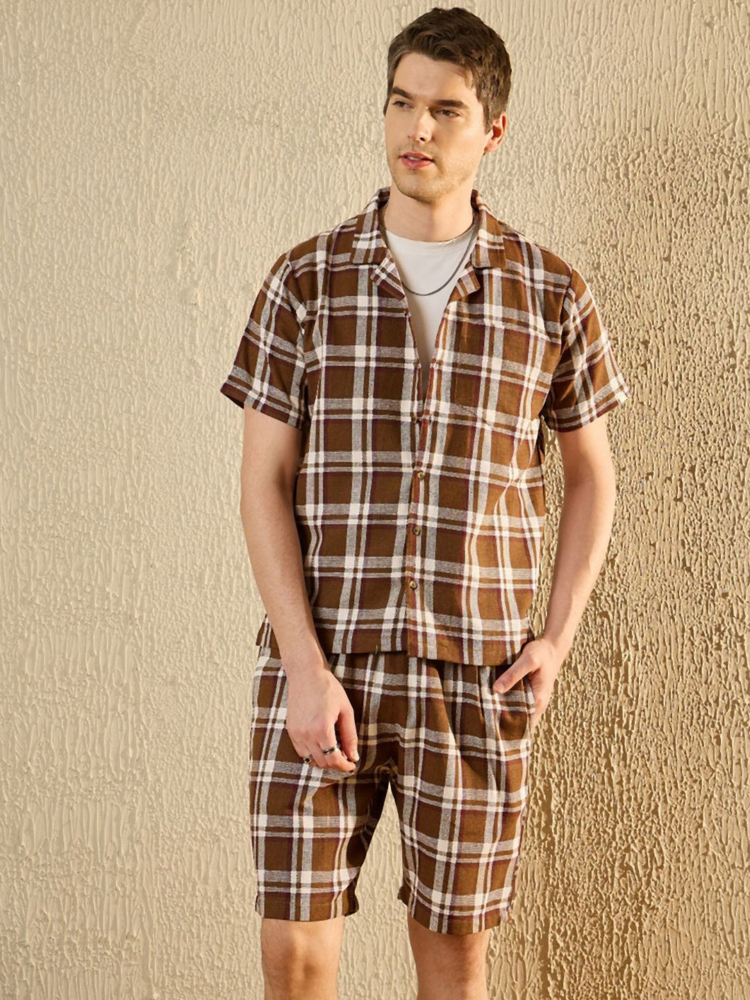 

Modeve Checked Shirt With Shorts, Brown