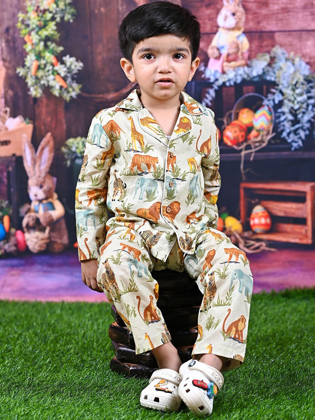 

MOOBA Boys Printed Pure Cotton Night suit, Beige