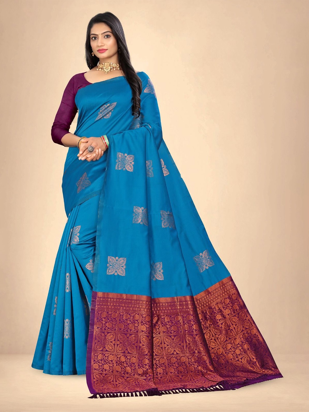 

Abhilasha Ethnic Motifs Zari Pure Silk Kanjeevaram Saree, Blue