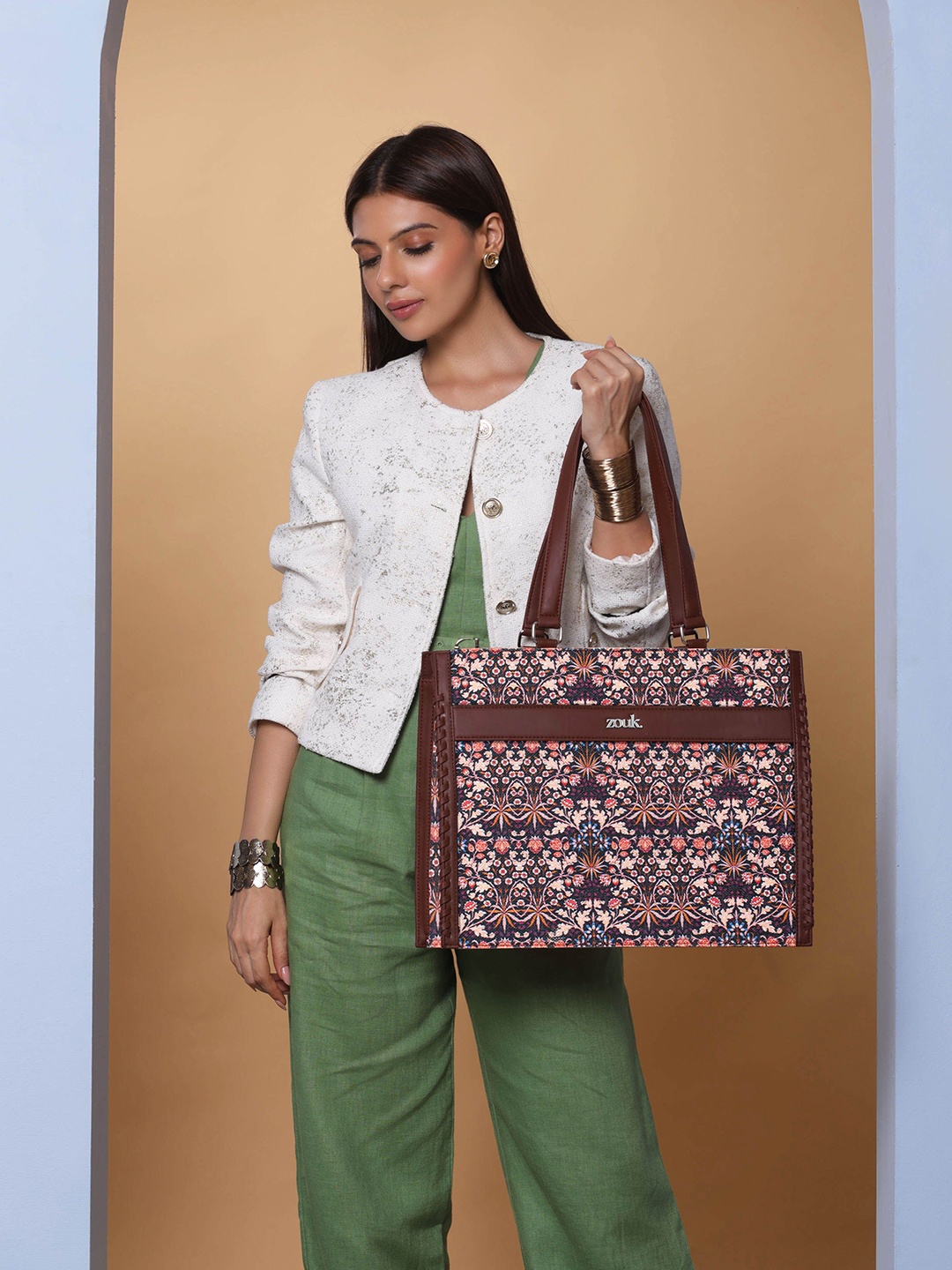 

ZOUK Floral Printed Structured Tote Bag, Multi