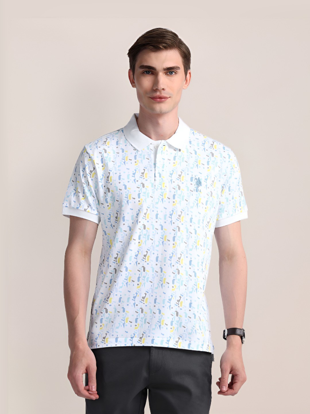 

U.S. Polo Assn. Men Typography Printed Cotton Slim Fit T-shirt, Blue