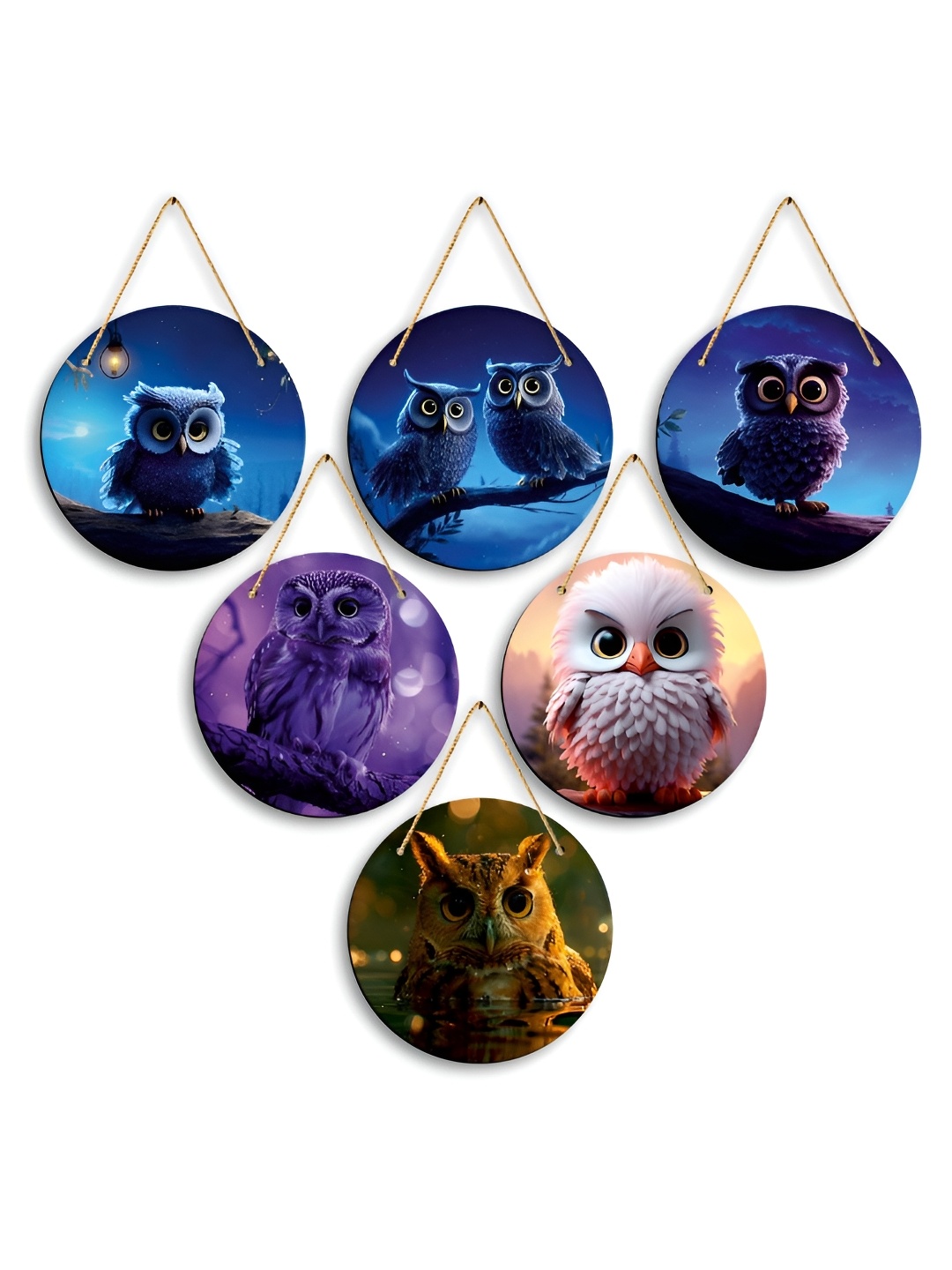 

CLAWCRAFTS White & Blue 6 Pieces Animal Printed Wooden Wall Hangings