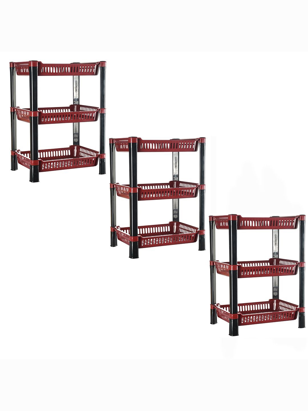 

Kuber Industries Maroon & Black 3 Pieces Long Lasting 3-Tier Toy Organiser