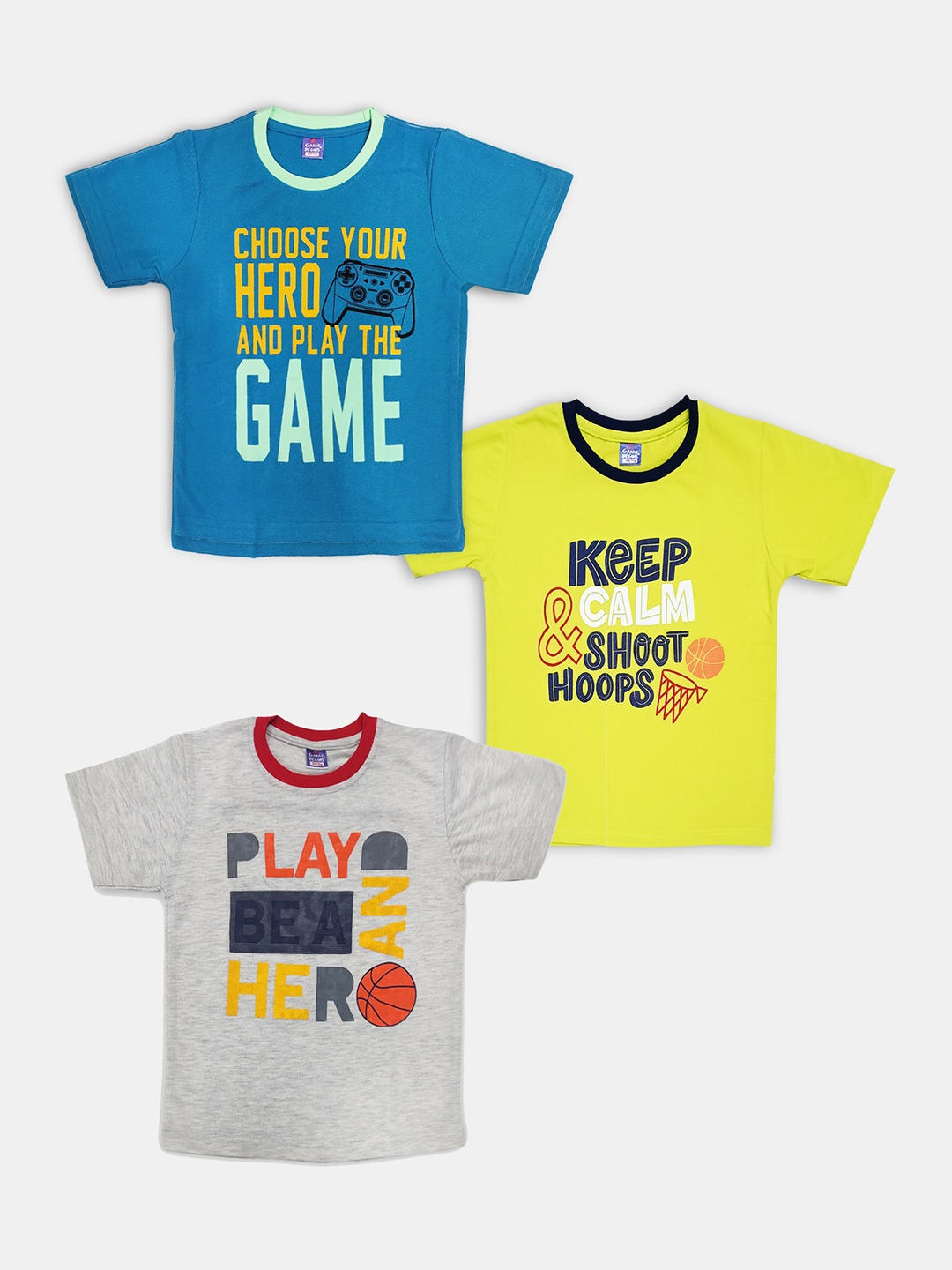 

Here&Now X Game Begins Boys Pack of 3 Assorted Typography Printed T-shirts