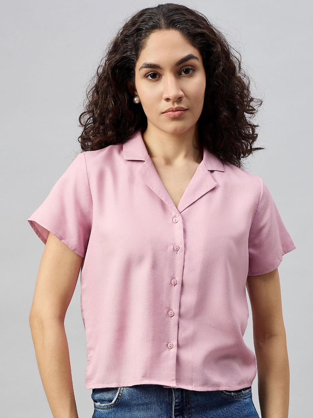 

Deewa Women Solid Cuban Collar Shirt, Lavender