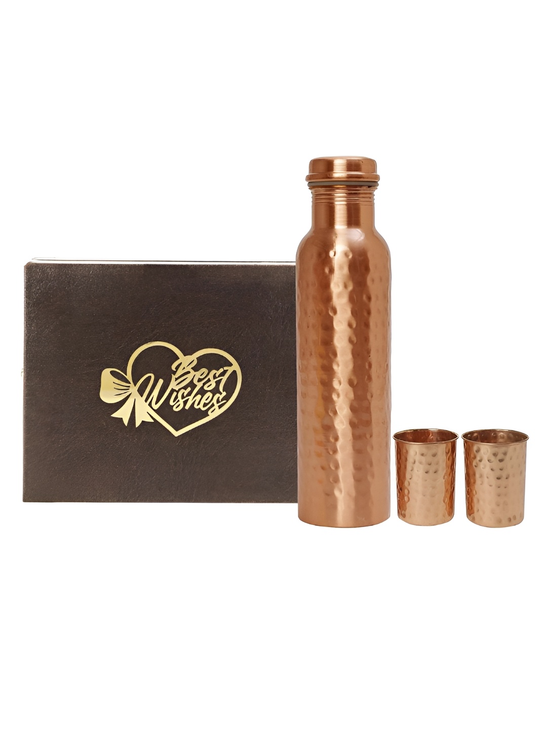 

INTERNATIONAL GIFT 3 Pieces Copper Water Bottle 1 L & Glass With Happy Diwali Tag