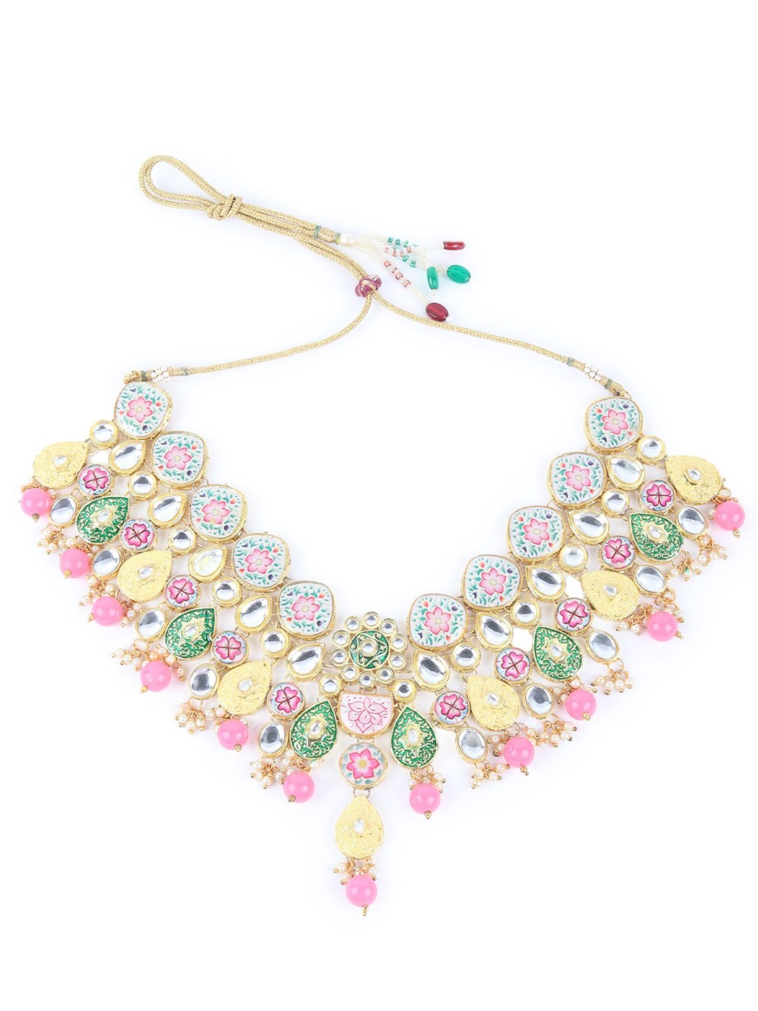 

ODETTE Stone Studded & Beaded Meenakari Choker Necklace, Gold