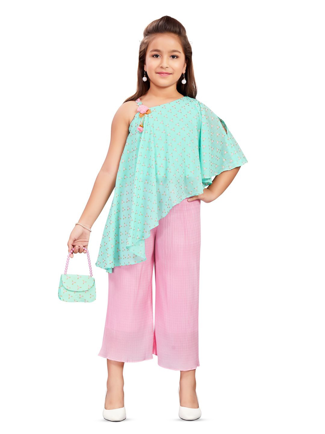 

Lei-Chie Girls Printed One Shoulder Top With Palazzo, Blue