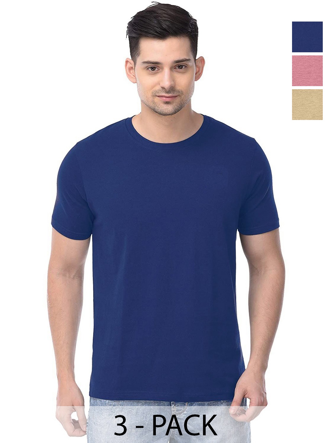 

COLOR CAPITAL Unisex Pack Of 4 Solid Pure Cotton T-shirts, Navy blue