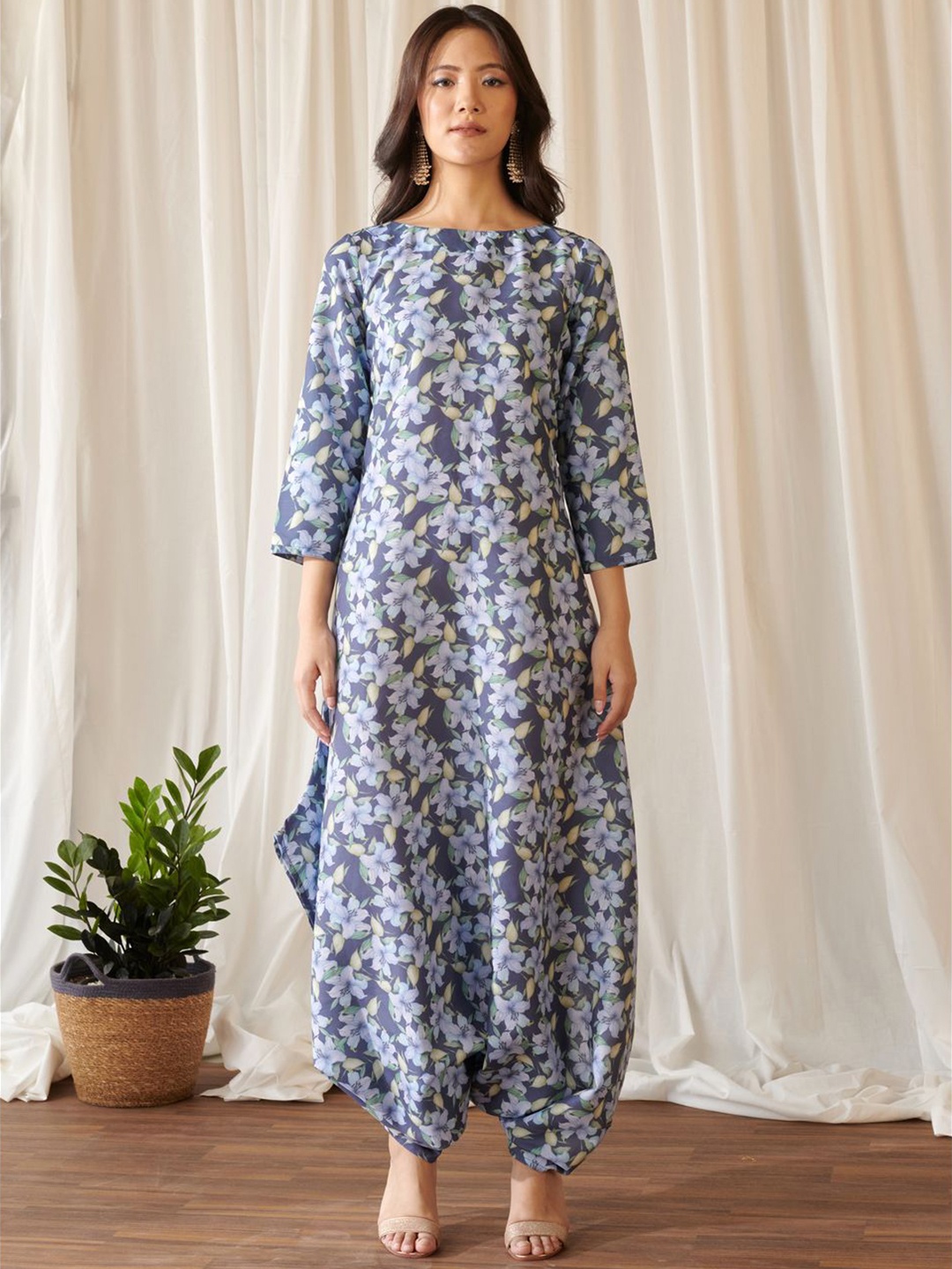 

Pasha Floral Printed Ethnic Basic Jumpsuit, Blue