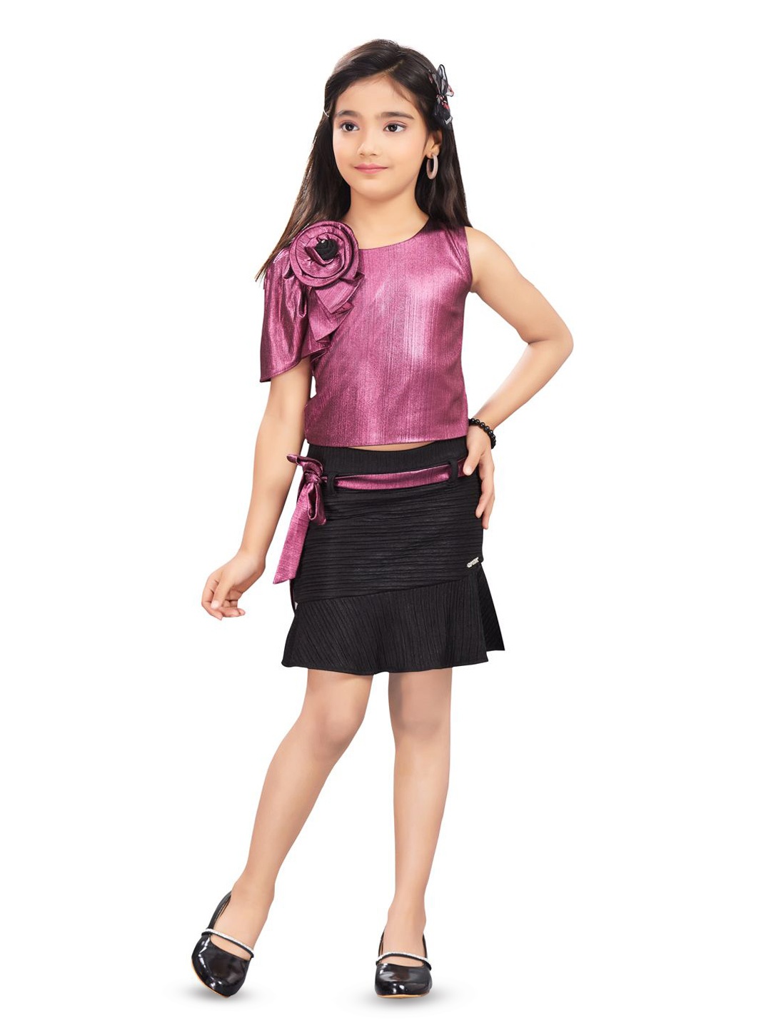 

Lei-Chie Girls Embellished Sleeveless Top With Skirt, Pink