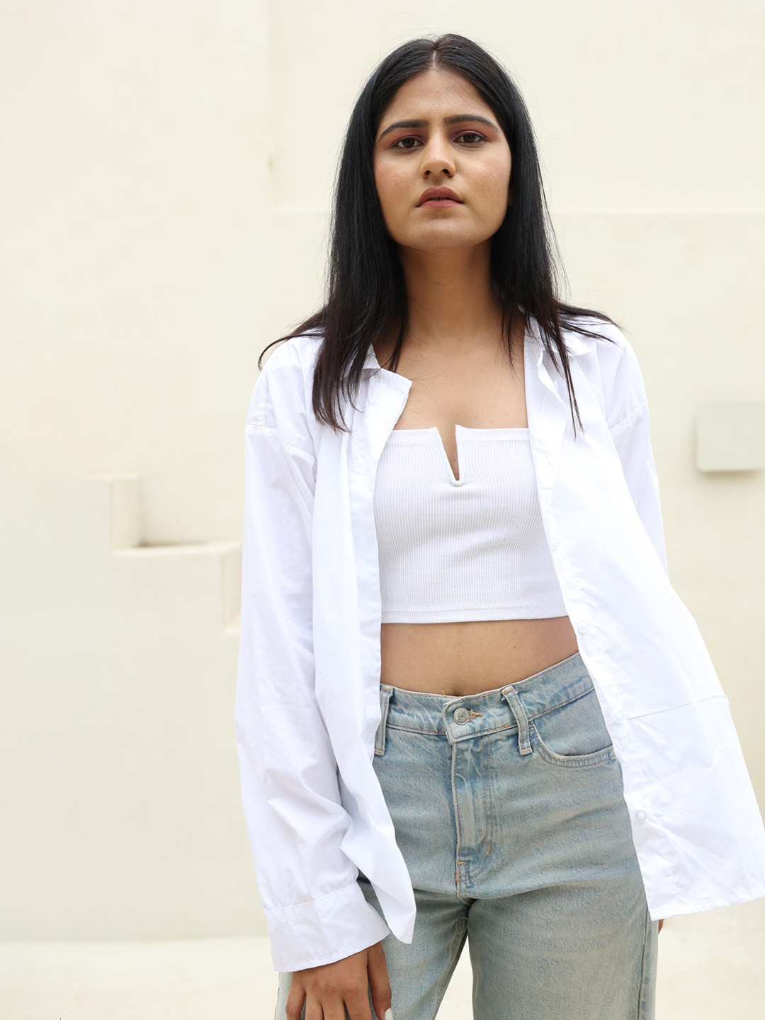 

RadhaRaman Women Original Spread Collar Solid Cotton Oversized Casual Shirt, White