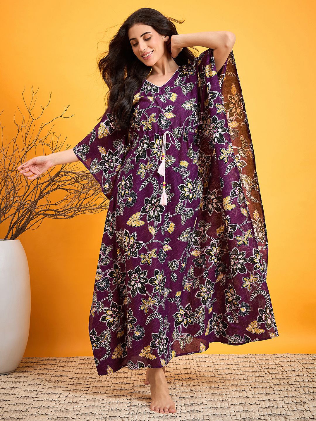 

The Kaftan Women Company Pure Cotton Printed Maxi Nightdress, Purple