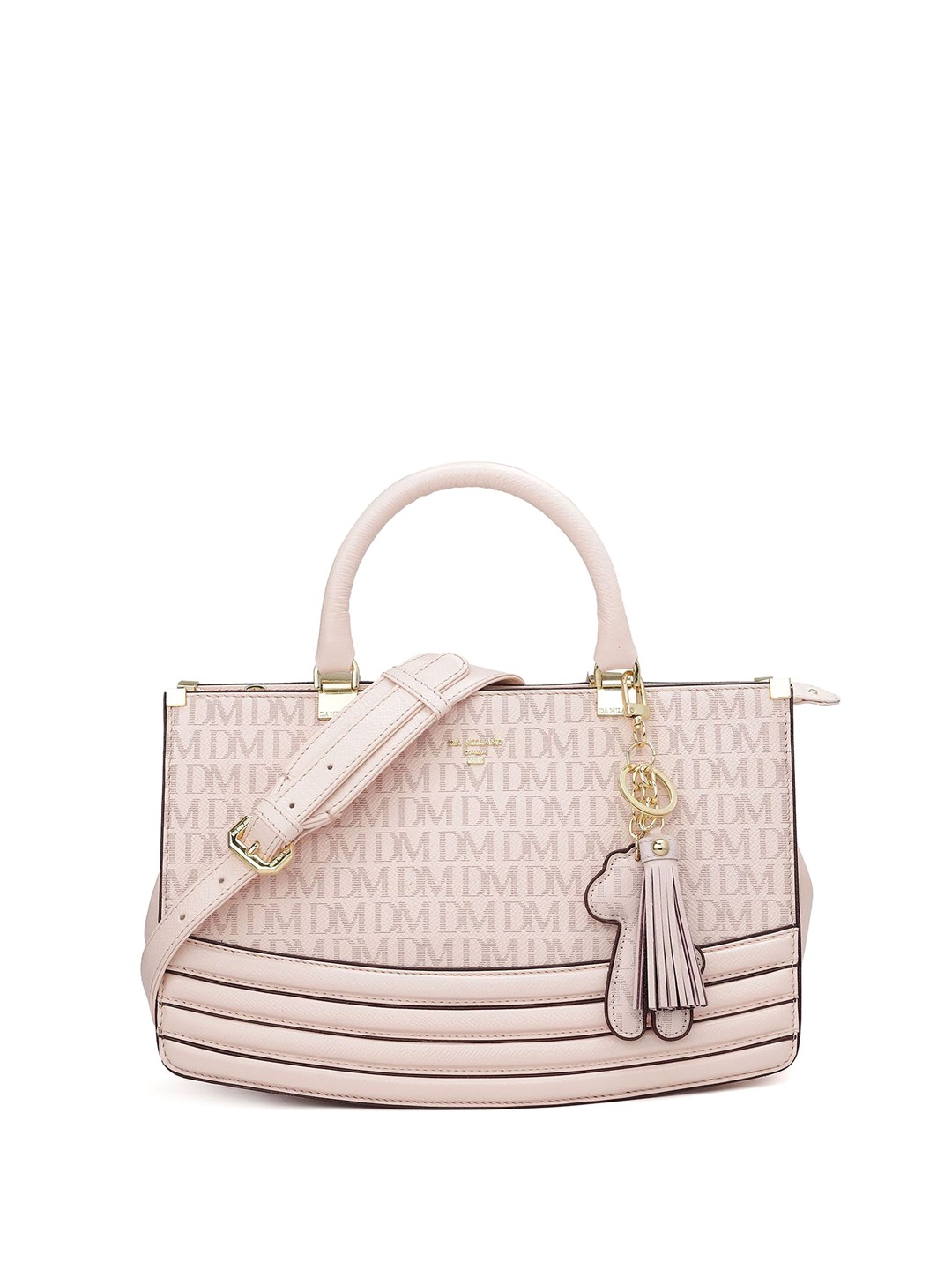 

Da Milano Textured Leather Structured Handheld Bag with Tasselled, Pink