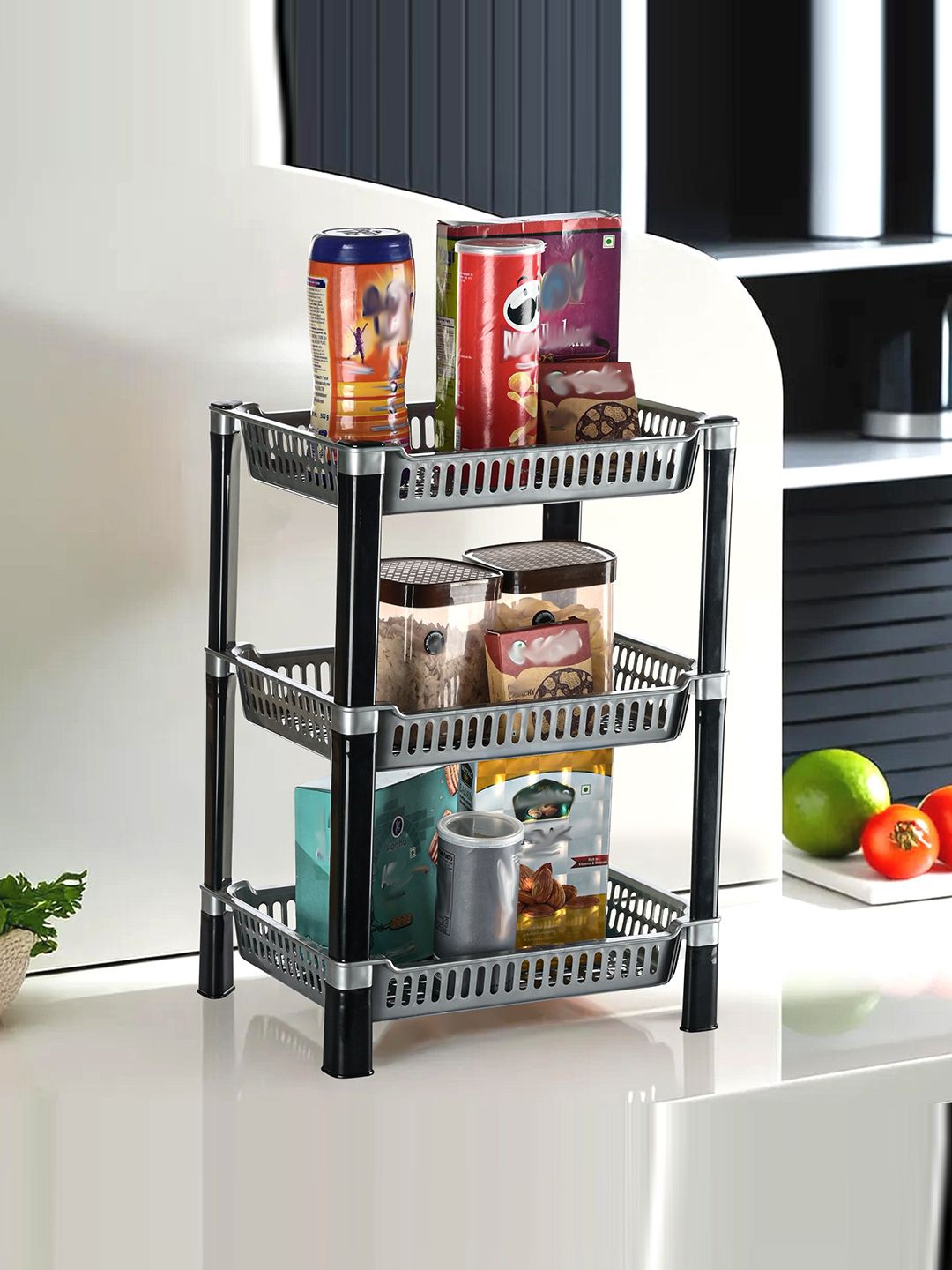 

Kuber Industries Silver Toned Long Lasting 3 Tier Kitchen Organiser