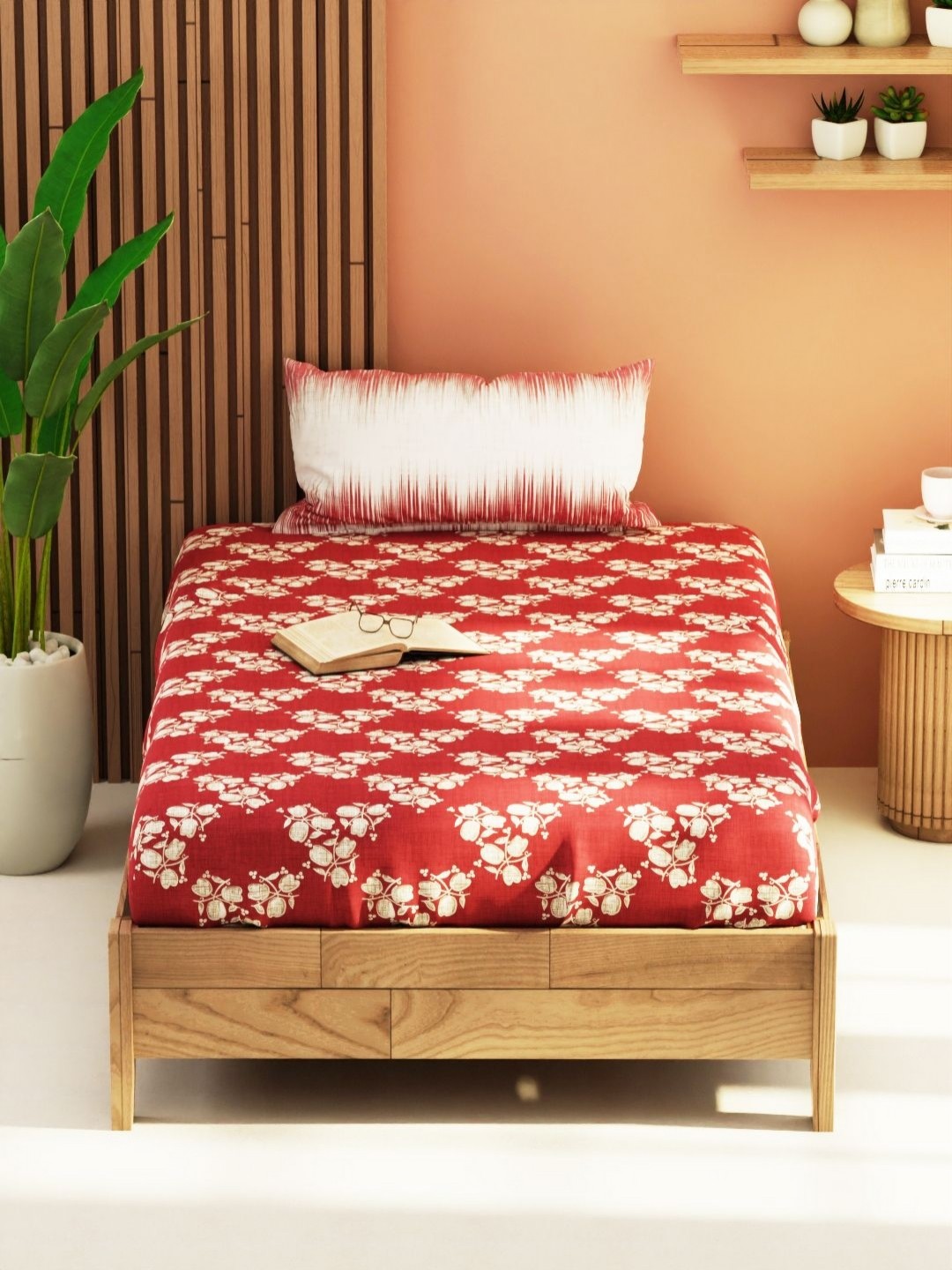 

KOPA Bagator Burgundy & Brown Floral 152 TC Single Bedsheet With 1 Pillow Covers
