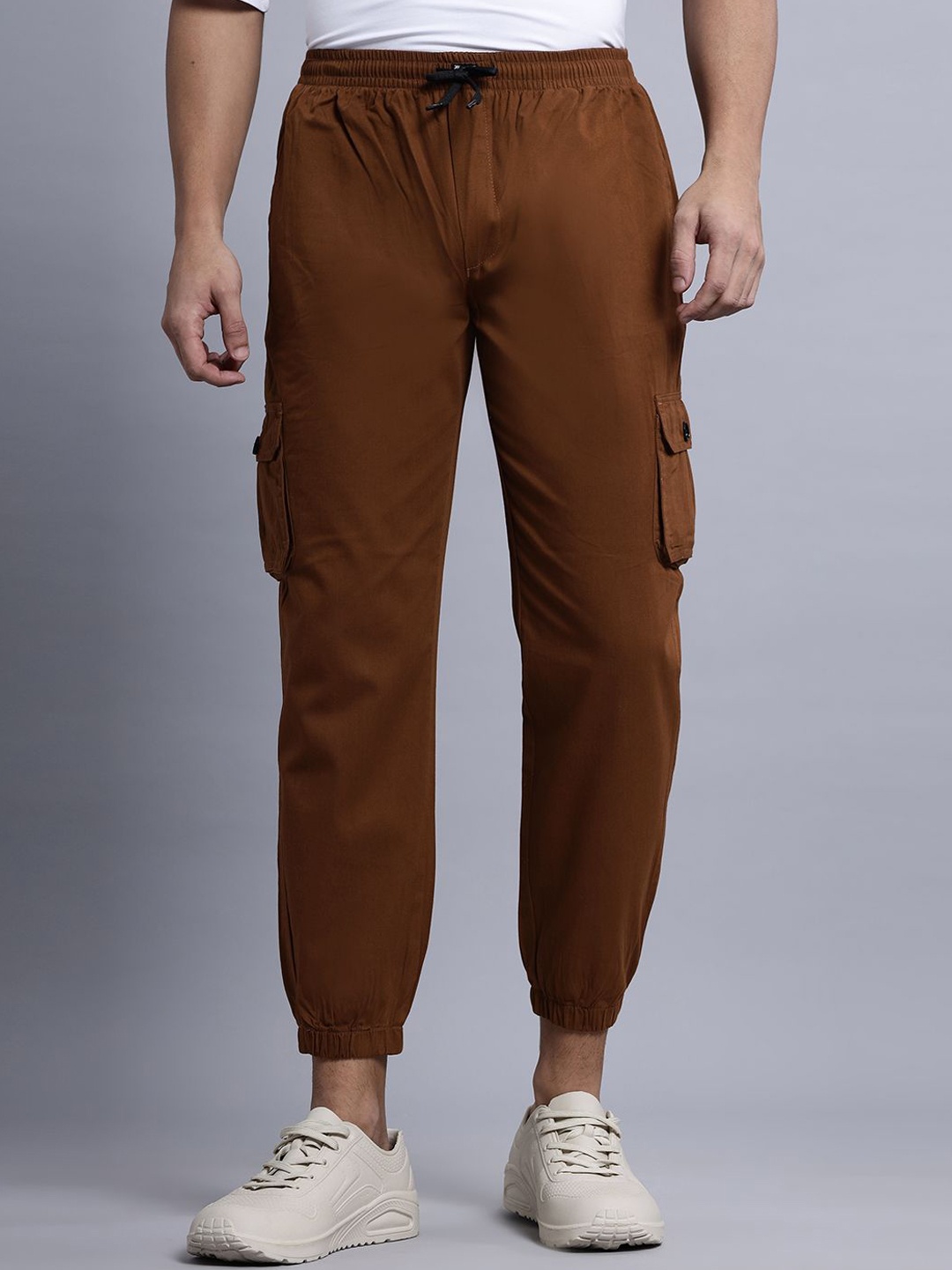 

N AND J Men Cotton Mid-Rise Joggers Trousers, Copper