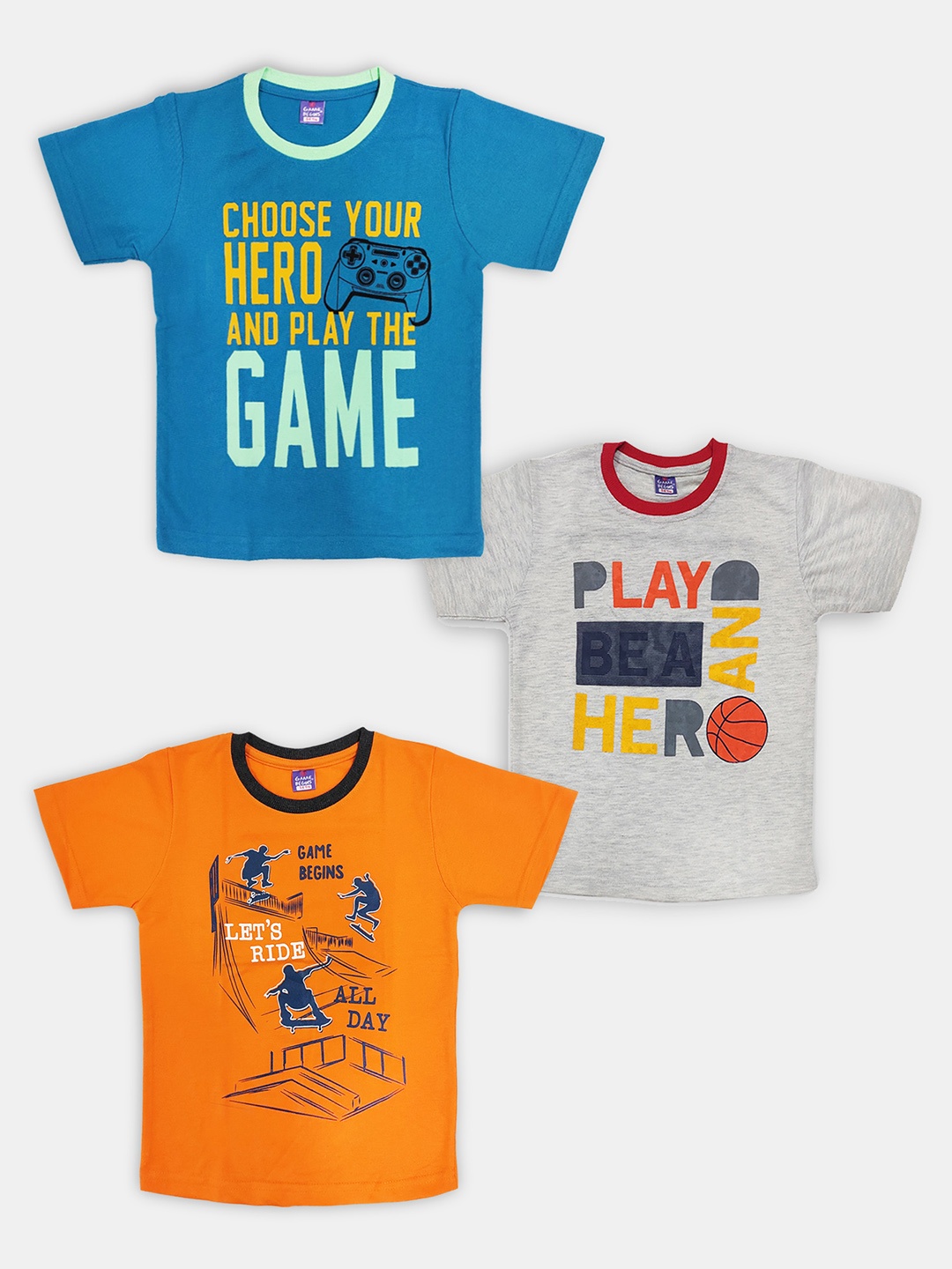 

Here&Now X Game Begins Boys Pack of 3 Assorted Typography Printed T-shirts