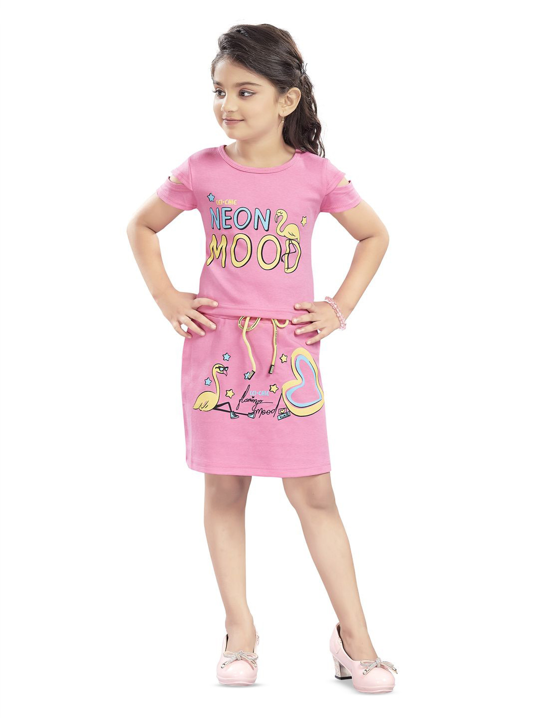 

Lei-Chie Girls Printed Top with Skirt, Pink