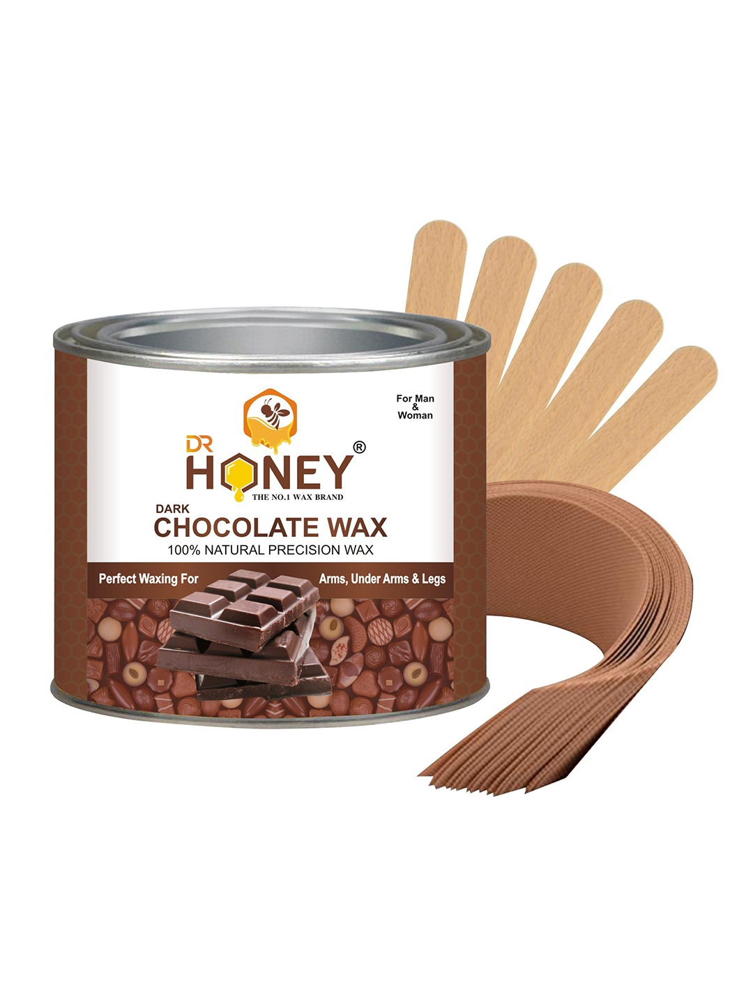 

DR HONEY 100% Natural Precision Dark Chocolate Hot Wax With Strips And Stick - 600.24g, White