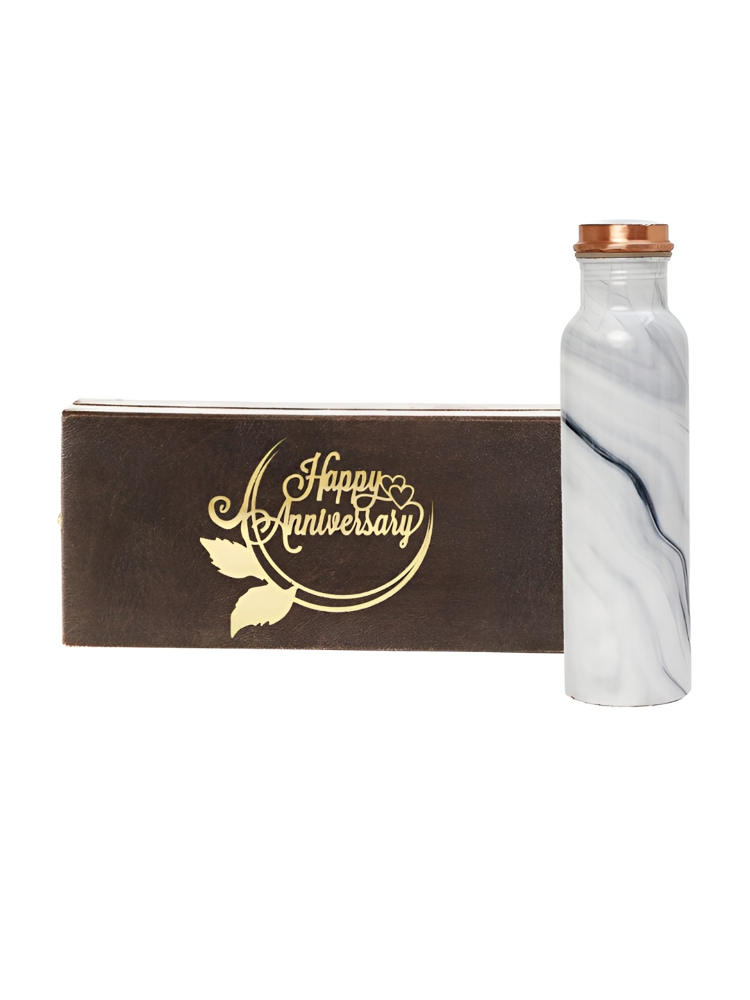 

INTERNATIONAL GIFT White & Blue Printed Copper Water Bottle with Printed Velvet Box 1 L