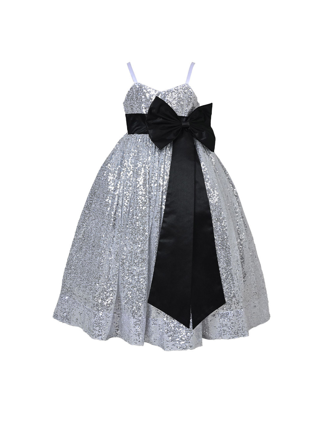 

Pink Wings Girls Sequined Embellished Gown Maxi Dress, Silver