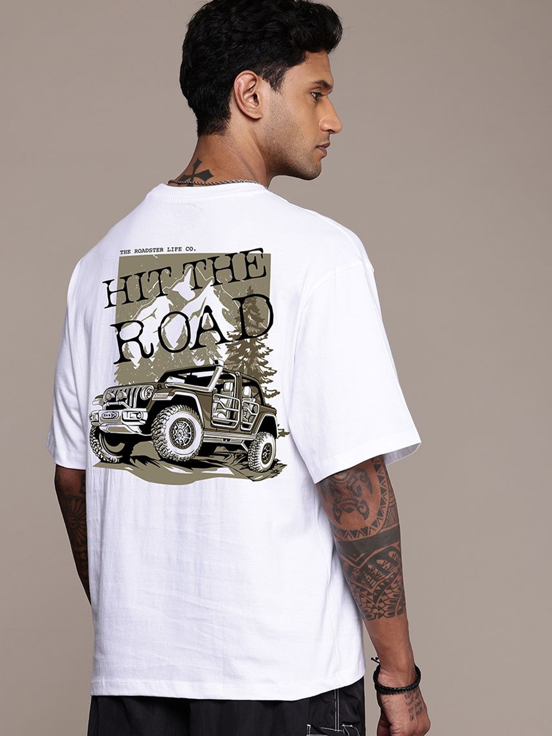 

The Roadster Lifestyle Co. Men Graphic Printed Round Neck Cotton Oversized T-Shirt, White