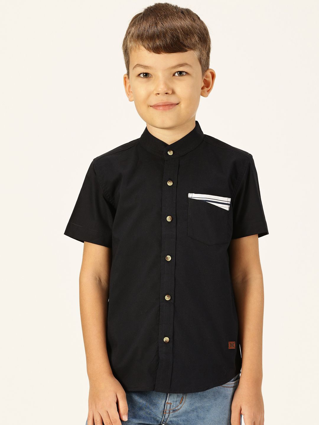 

Killer Boys Premium Band Collar Solid Cotton Casual Shirt, Navy blue