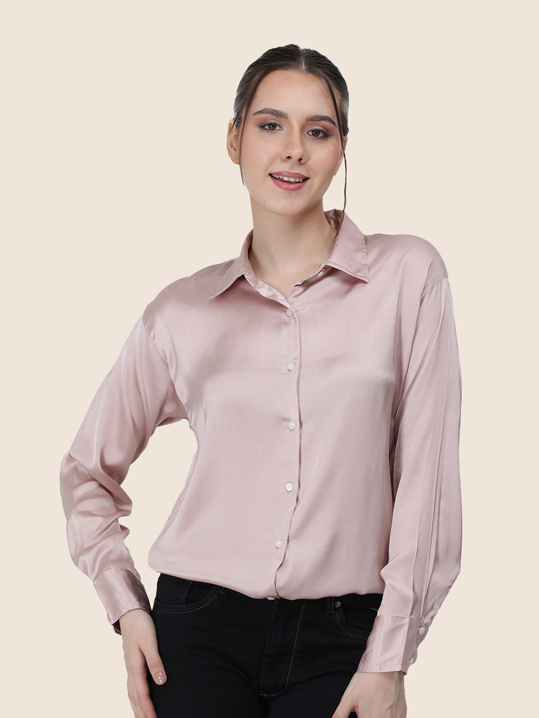 

AMSWAN Women Premium Spread Collar Solid Relaxed Fit Casual Shirt, Purple