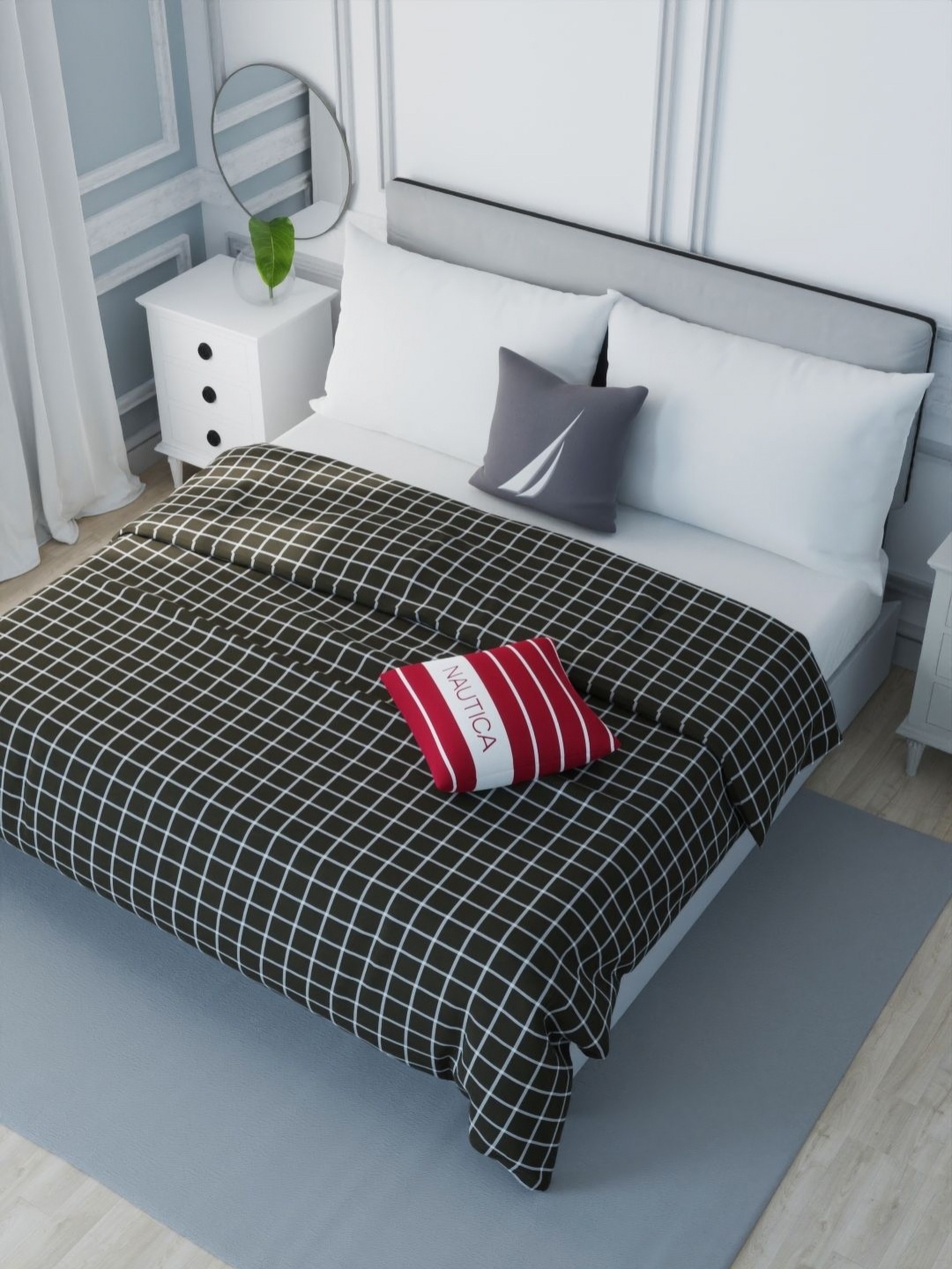 

Nautica millbrook Brown & White Checked Cotton AC Room 120 GSM Double Bed Dohar