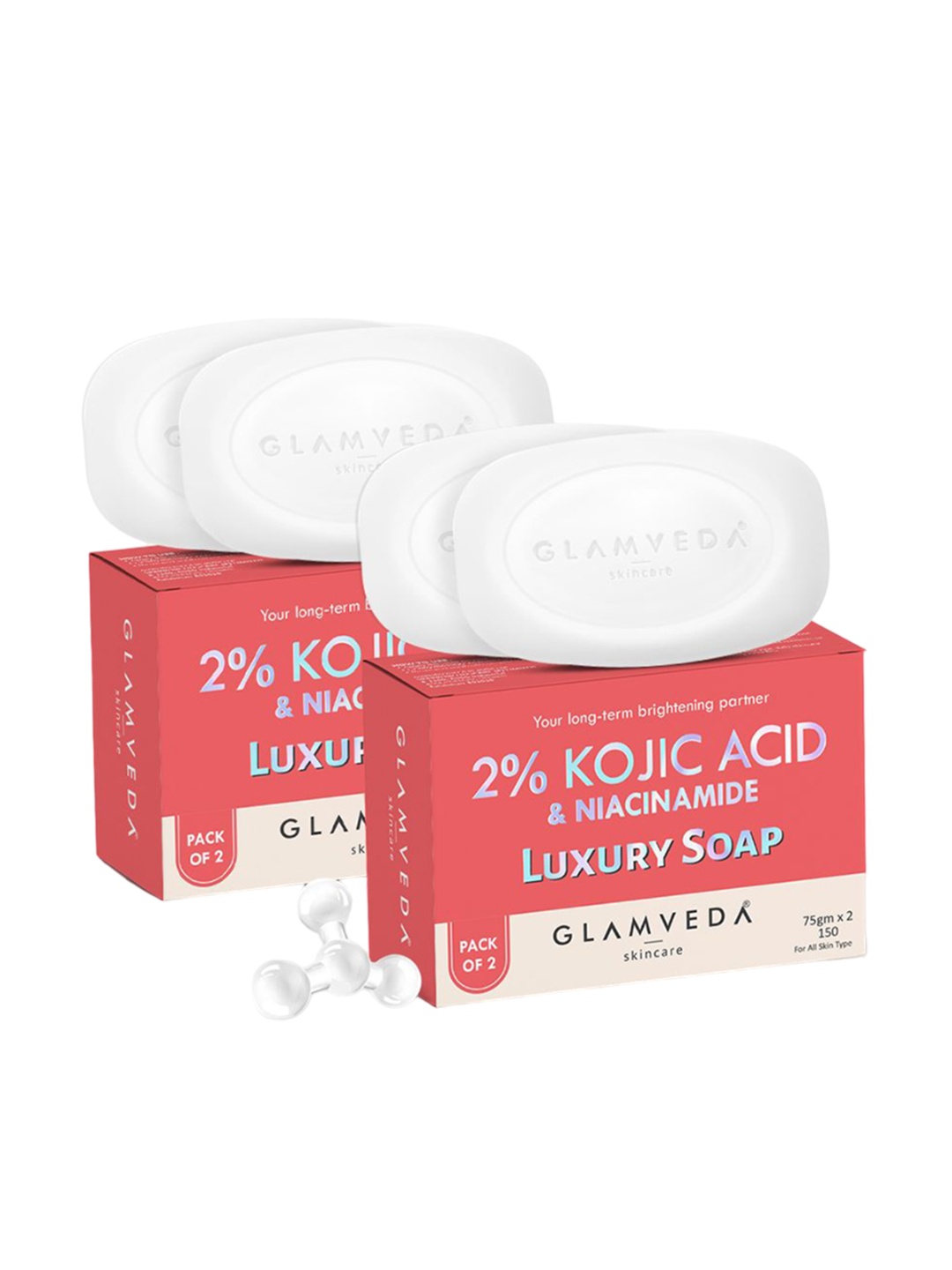 

GLAMVEDA Set Of 4 2% Kojic Acid & Niacinamide Skin Lightening Soap- 75g Each, Coral