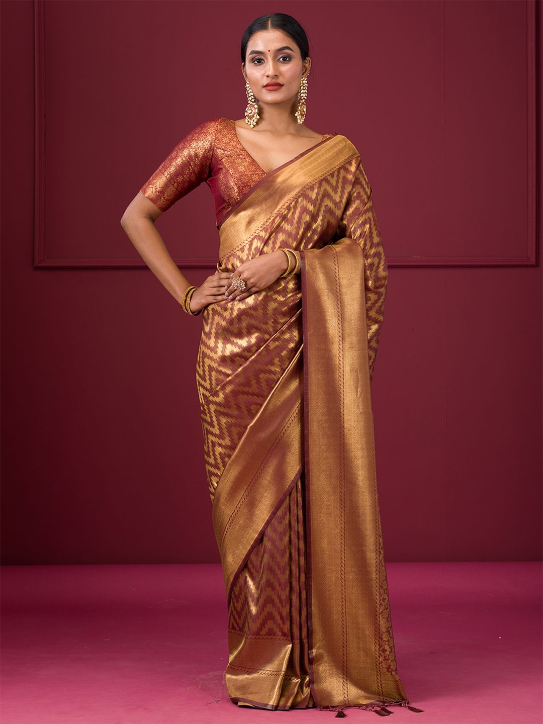 

Koskii Woven Design Zari Saree, Copper