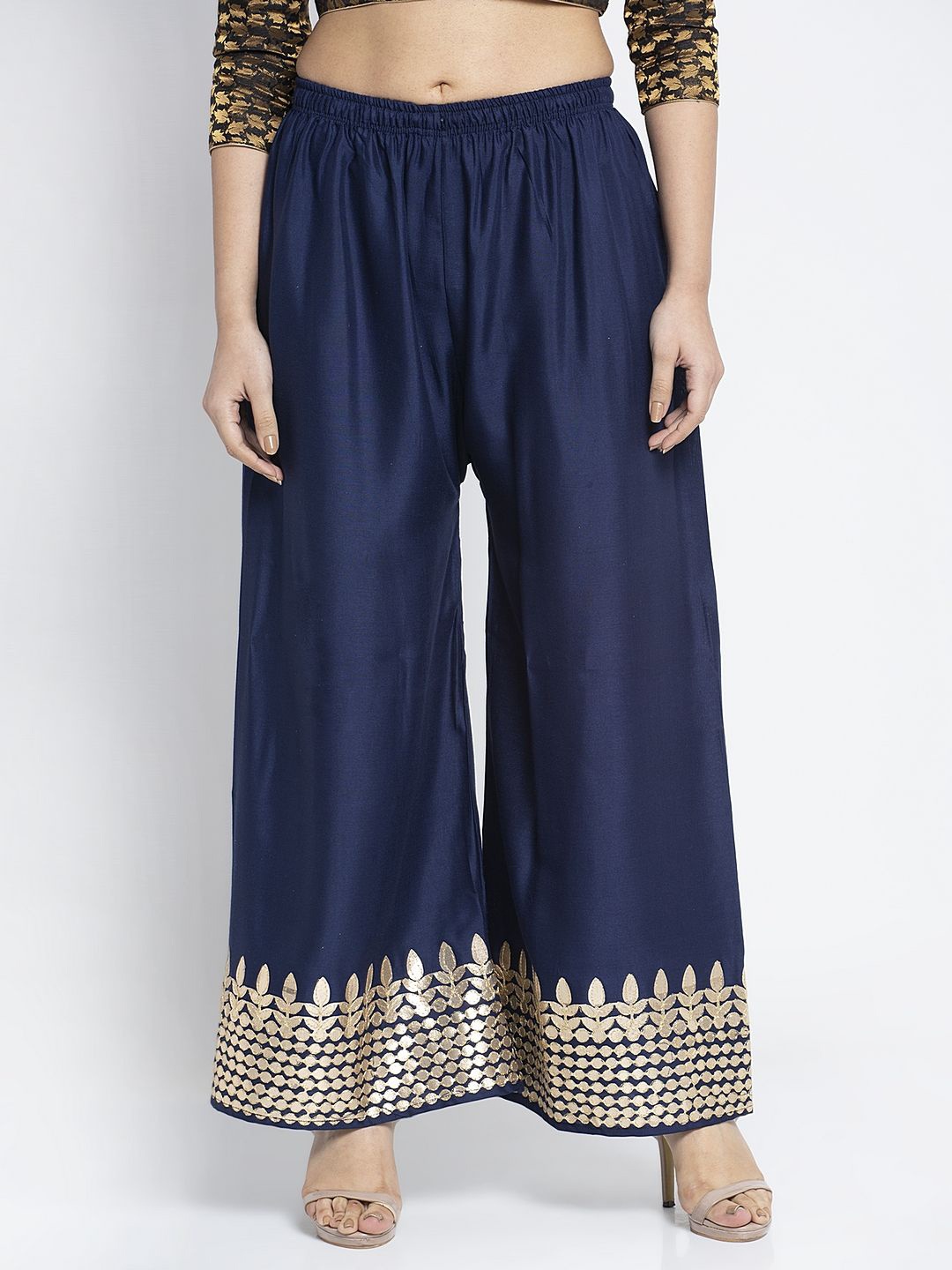 

GRACIT Women Ethnic Motifs Flared Ethnic Palazzos, Navy blue