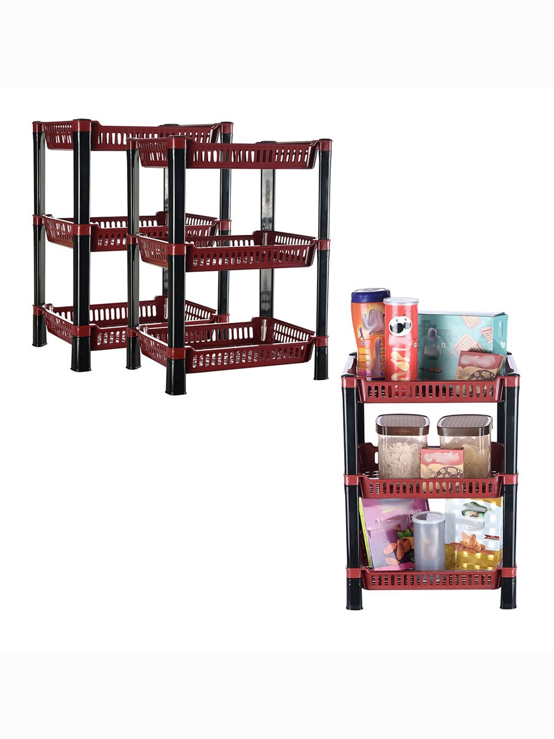 

Kuber Industries Maroon & Black 3 Pieces Long Lasting 3-Layer Kitchen Organiser